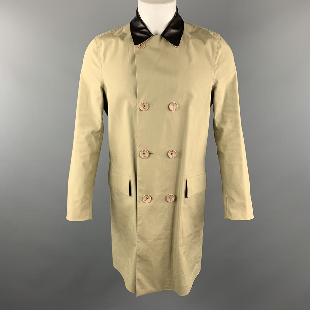 BALENCIAGA Size 38 Khaki Mixed Materials Coated Double Breasted Cotton Coat